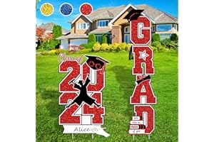 SAKAYO Graduation Yard Sign Class of 2024 Decorations - 6pcs Large Size Graduation Yard Signs with Stakes for High School College Congrats Grad Outdoor Lawn Graduation Party Decor Supplies (Red)