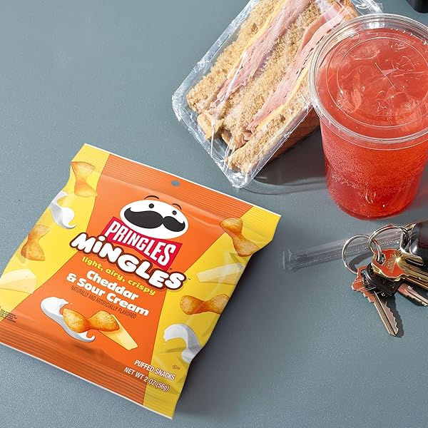 PRINGLES MINGLES PUFFED SNACKS, CHEDDAR AND SOUR CREAM, CHEESE PUFFS, SALTY SNACKS (6 BAGS)
