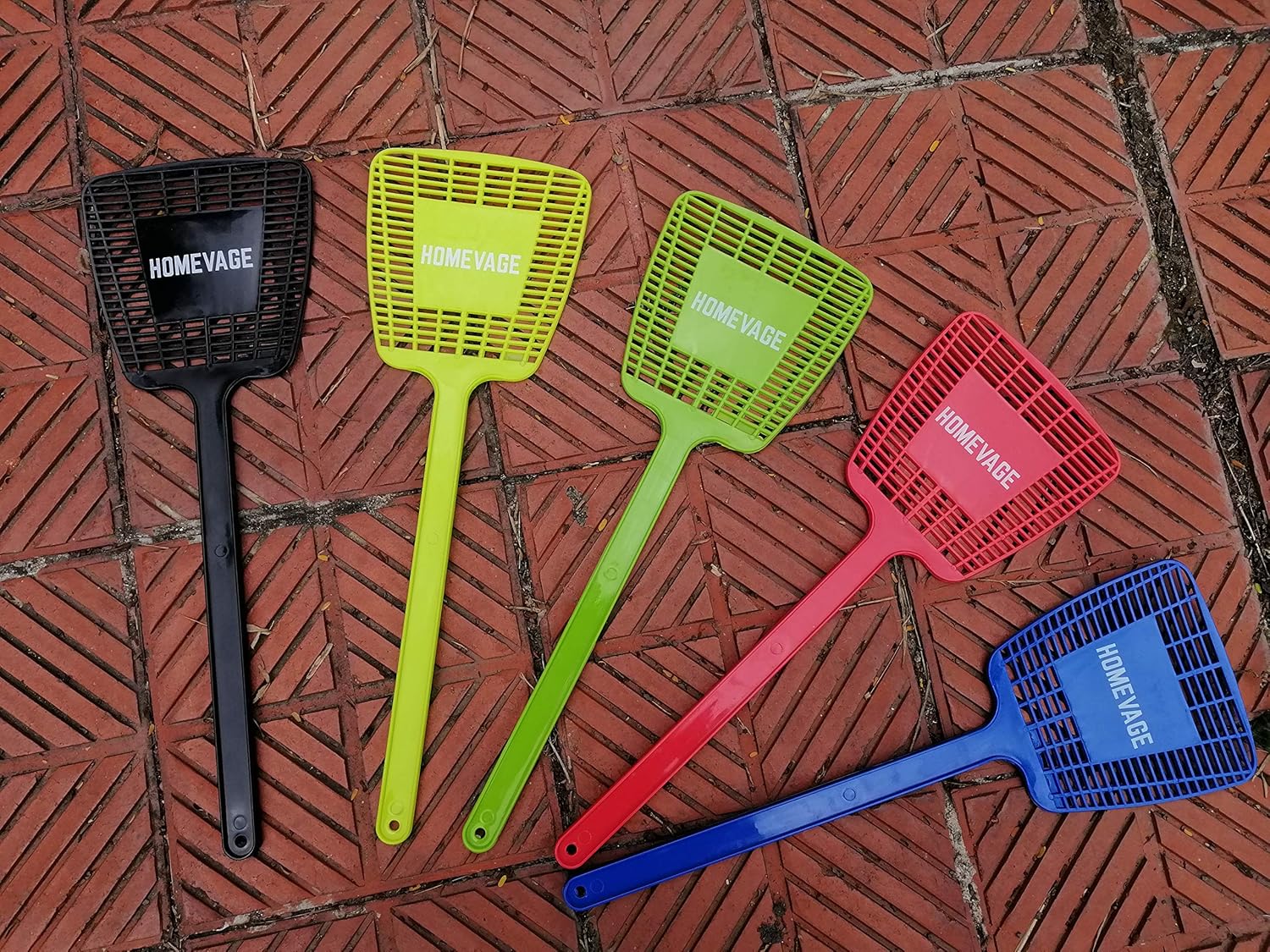 HOMEVAGE Fly Swatter Heavy Duty, Strong Flexible Manual Swat Set, Long Handle, Weight Up to 1.1 OZs/One - PE Material, Durable - Best Insects, Bugs, Spiders, Fly Killer for Outdoor and Indoor, 5 Pack: Garden & Outdoor