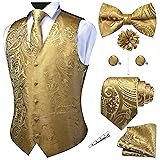 GUSLESON Mens Gold Paisley Suit Vest Tie and Bow