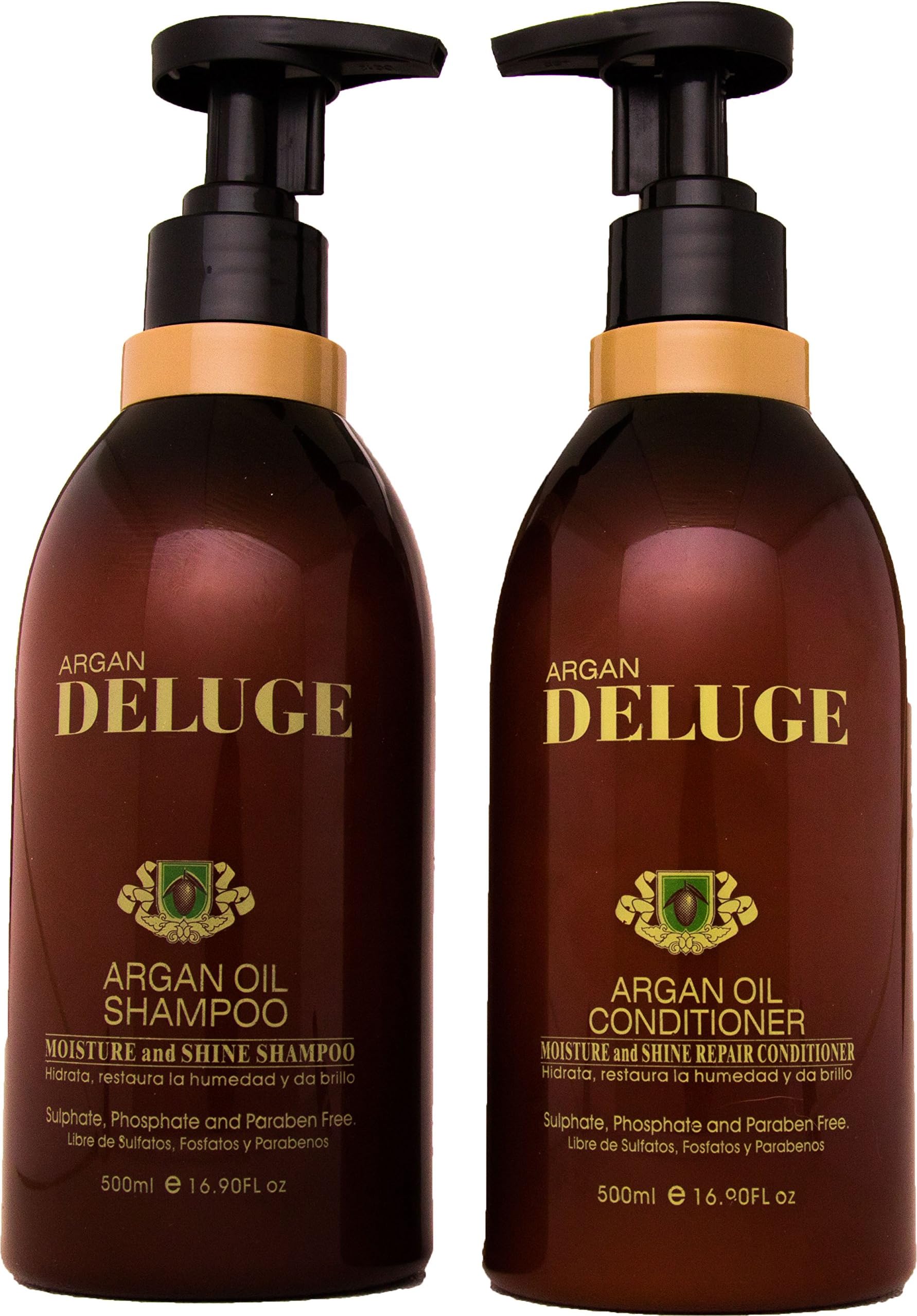 Moroccan Argan Oil Shampoo and Conditioner. Sulfate, Phosphate and Paraben Free. Keratin and Omega 3,6 by DELUGE