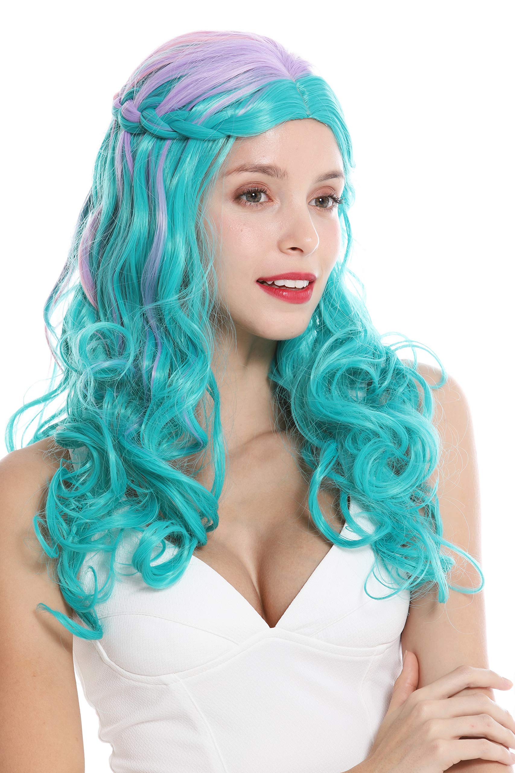 WIG ME UP - GFW3497 women's quality wig fairytale like cosplay long middle parting plaited green purple pink mix