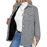 Zeagoo Women's Fleece Sherpa Jacket Casual Long Sleeve Button Down Flannel Shacket Shirt Winter Coat with Pockets