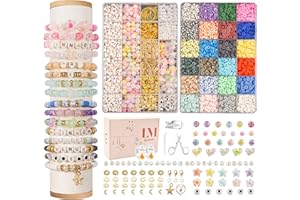 Lynnmos Clay Beads 8500 Pcs 2 Boxes Bracelet Making Kit - 24 Colors Polymer Clay Beads for Bracelet Making Set - Heishi Disc Beads for Jewelry Making kit with Charms and Gift Pack for Girls