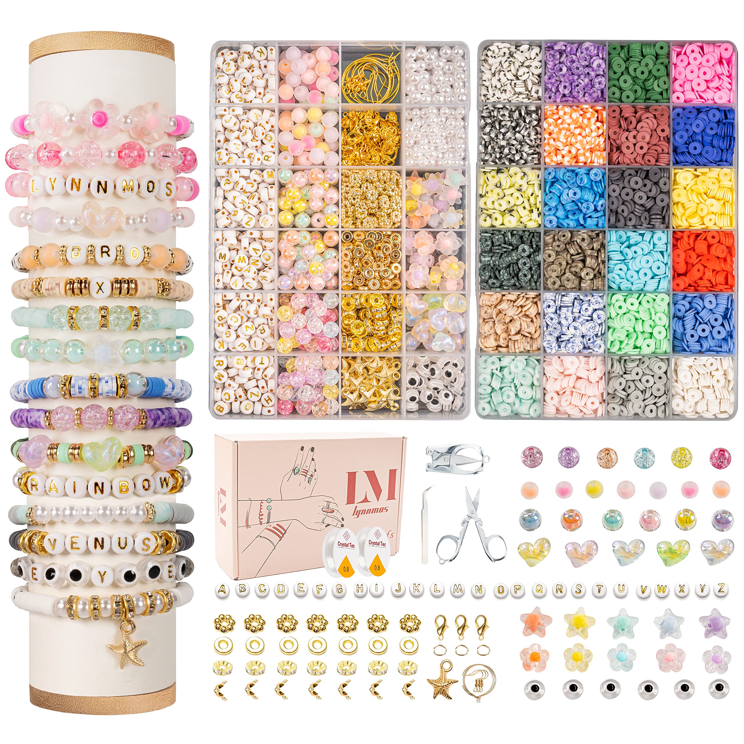 Clay Beads 8500 Pcs 2 Boxes Bracelet Making Kit - 24 Colors Polymer Clay Beads for Bracelet Making Set - Heishi Disc Beads for Jewelry Making kit with Charms and Gift Pack for Girls — image 1