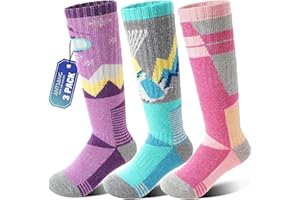 ANTSANG Kids Merino Wool Ski Socks Boys Girls Thermal Thick Warm Winter Cozy Socks for Skiing Snowboarding 3 Pairs