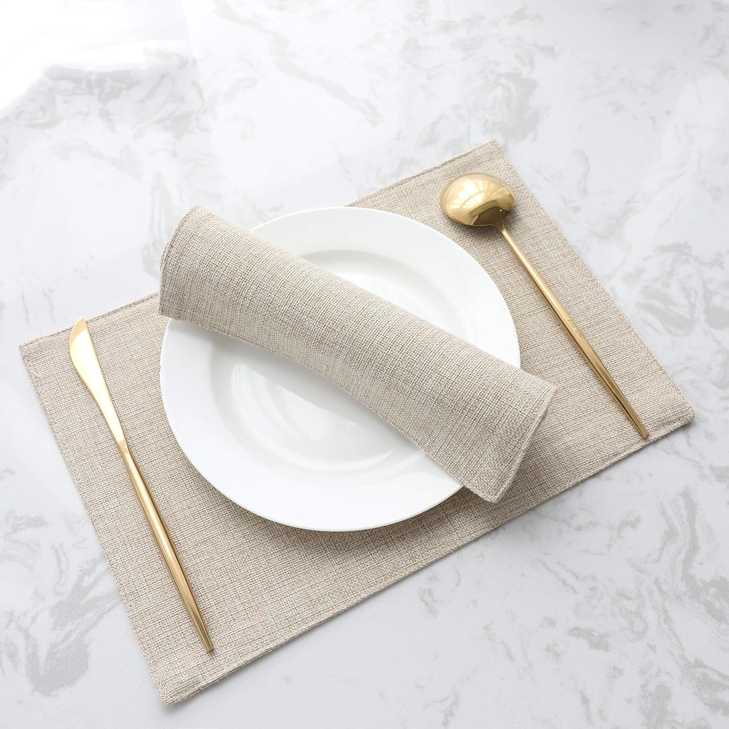 Home Brilliant Set of 4 Placemats Heat Resistant Dining Table Place Mats Kitchen Table Mats, Light Linen: Home & Kitchen