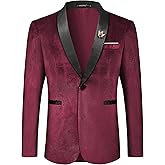 MAGE MALE Men's Velvet Slim Fit Suit Blazer Jacket Shawl Lapel One Button Dinner Prom Wedding Tuxedo