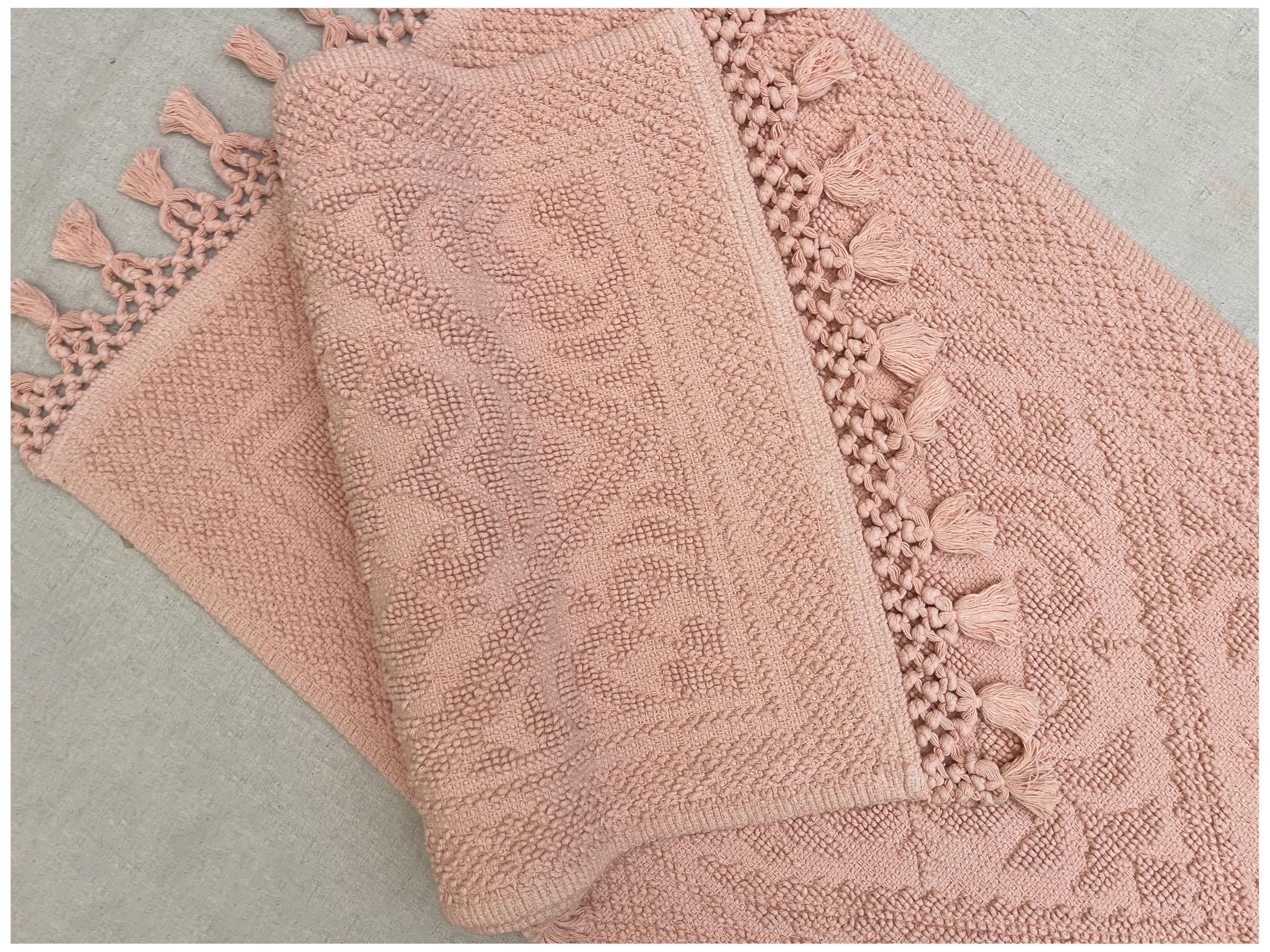 Photo 1 of Savi Home Cotton Woven Jacquard Bathroom Rug, Woven Fringe Bathroom Mats, 100% Cotton, Non - Slip Bath Mat, Durable Thick Bath Mat 20”x38” with Fringes, Baby Pink