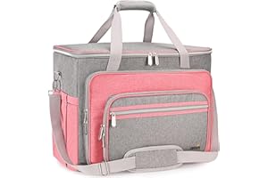 FINESUN Sewing Machine Carrying Case with Multiple Storage Pockets, Universal Tote Bag with Shoulder Strap Compatible with Most Standard Singer, Brother, Janome, Pink