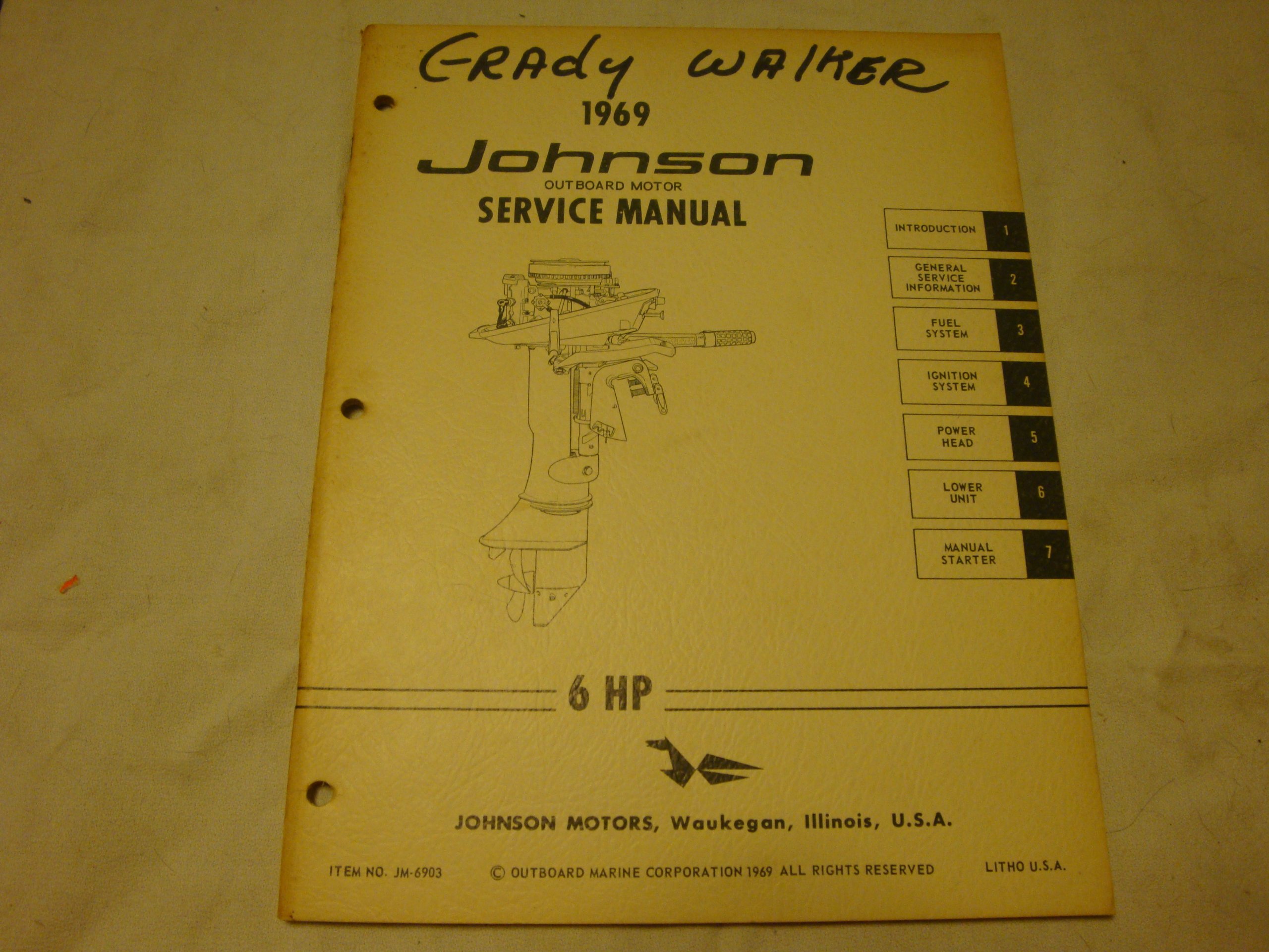 1969 Johnson Outboard Motor Service Manual 6 HP: Johnson Motors:  Amazon.com: Books