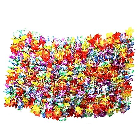 Kurtzy 50 Hawaiianische Kränze Tropische Blumen Lei Jumbo Party Tasche - Hawaii Blumenketten Girlanden Perfekt für Themenbezo