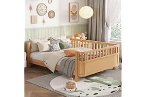 OYUMOENTS Full Size Kids Bed Frame, Low Profile Montessori Bed Full with Rails, Wood Daybed for Girls & Boys, No Spring Box Required, No Squeaks, Natural