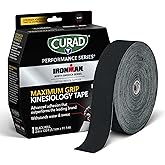 CURAD Performance Series Ironman Maximum Grip Kinesiology Tape, Sweat & Water Resistant Athletic Tape, Cotton Elastic Compression Support for Joints & Muscles, Black, 2 inches x 135 feet (1 Roll)