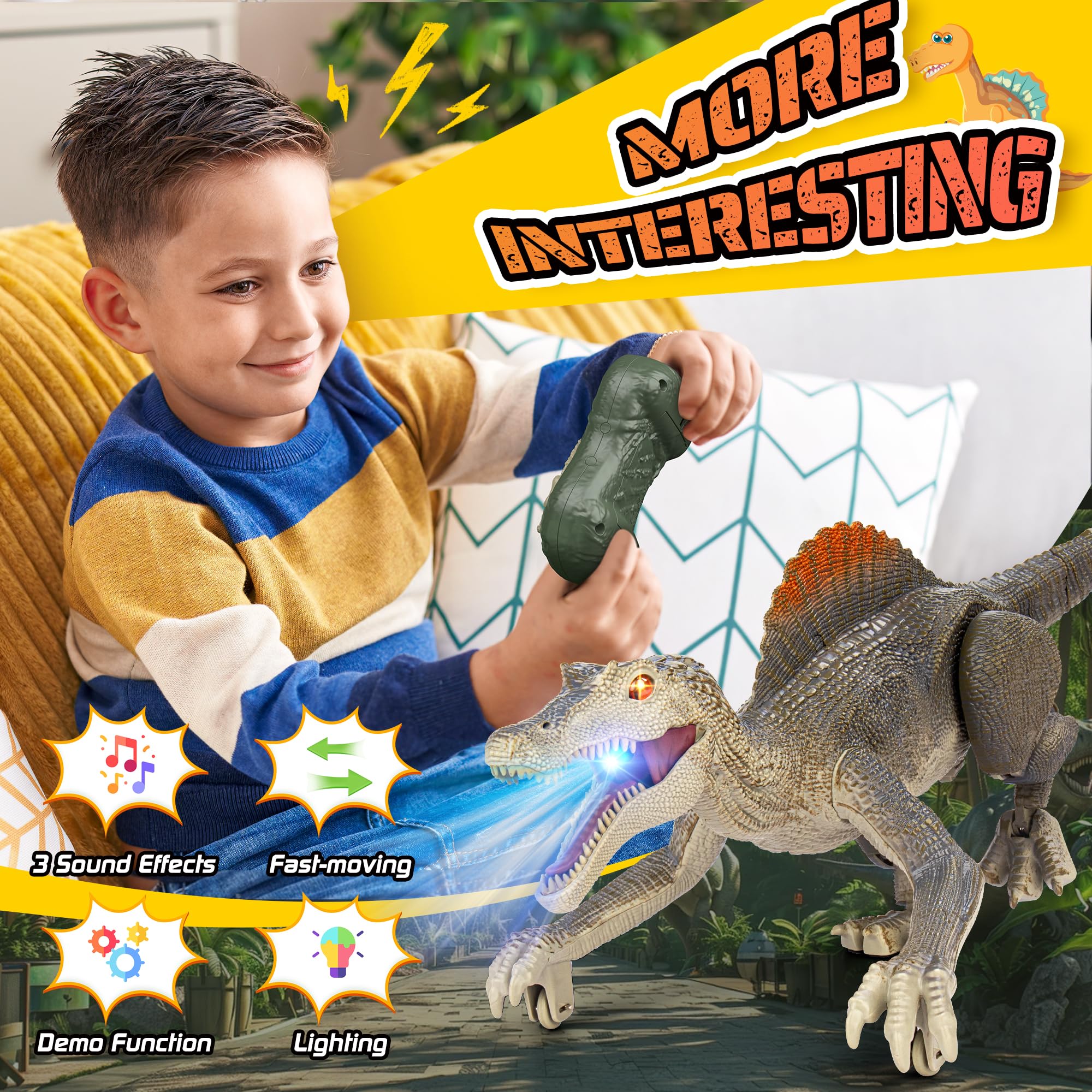 Dinosaur toys, Realistic Remote Control Dinosaur toys for Kids 3-5, 2.4GHZ, Walking, Rechargeable, 3D Eyes Realistic Appearance, 3 Sound Effects, Demo Function, Sturdy Jurassic Toy for kid 3+