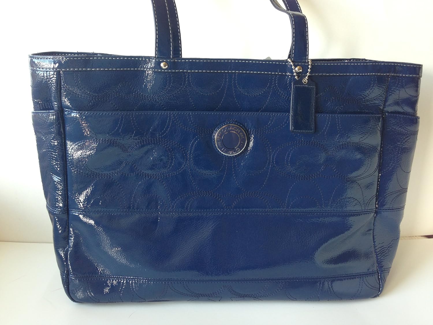 Amazon.com: Coach Signature Stripe Stitched Patent Multifunction Tote Diaper Baby Bag New Design 