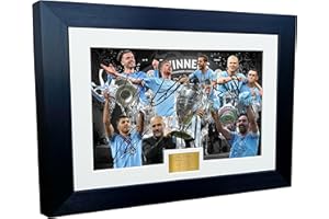 12x8 A4 Manchester City Treble 2022/23 Champions League Premier League FA Cup Grealish DeBruyne Rodri Gundogan Haaland Autogr