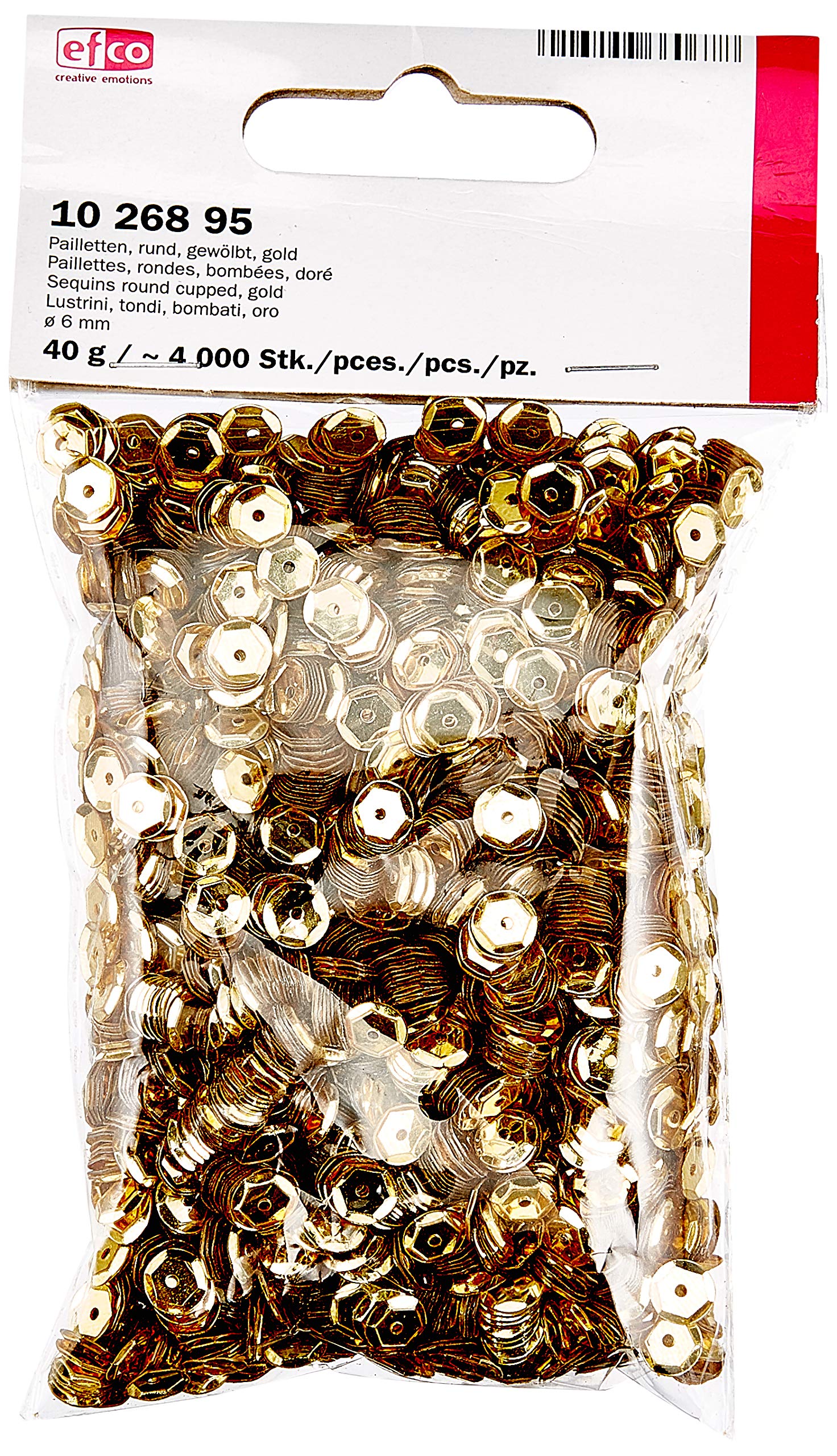 Efco 1026895 Sequins Round Cupped ø 6 mm 40 g / ~ 4.000 pcs. Gold