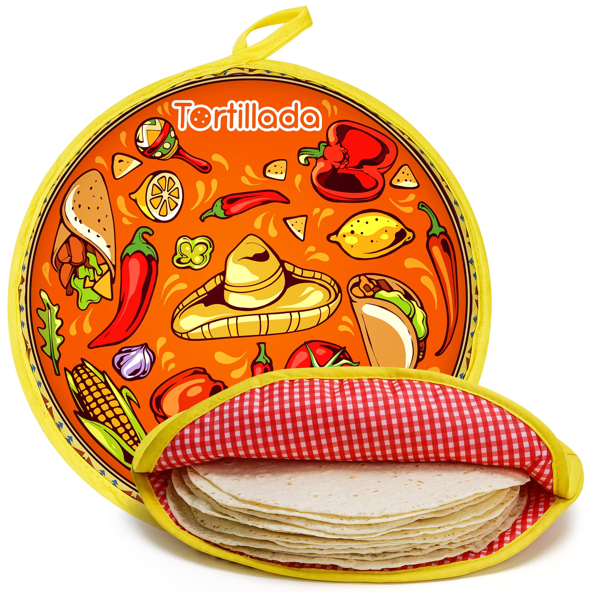 Tortillada - 30 cm Tortilla Warmer/Heat Container microwaveable Made of Cotton/Polyester (Orange)