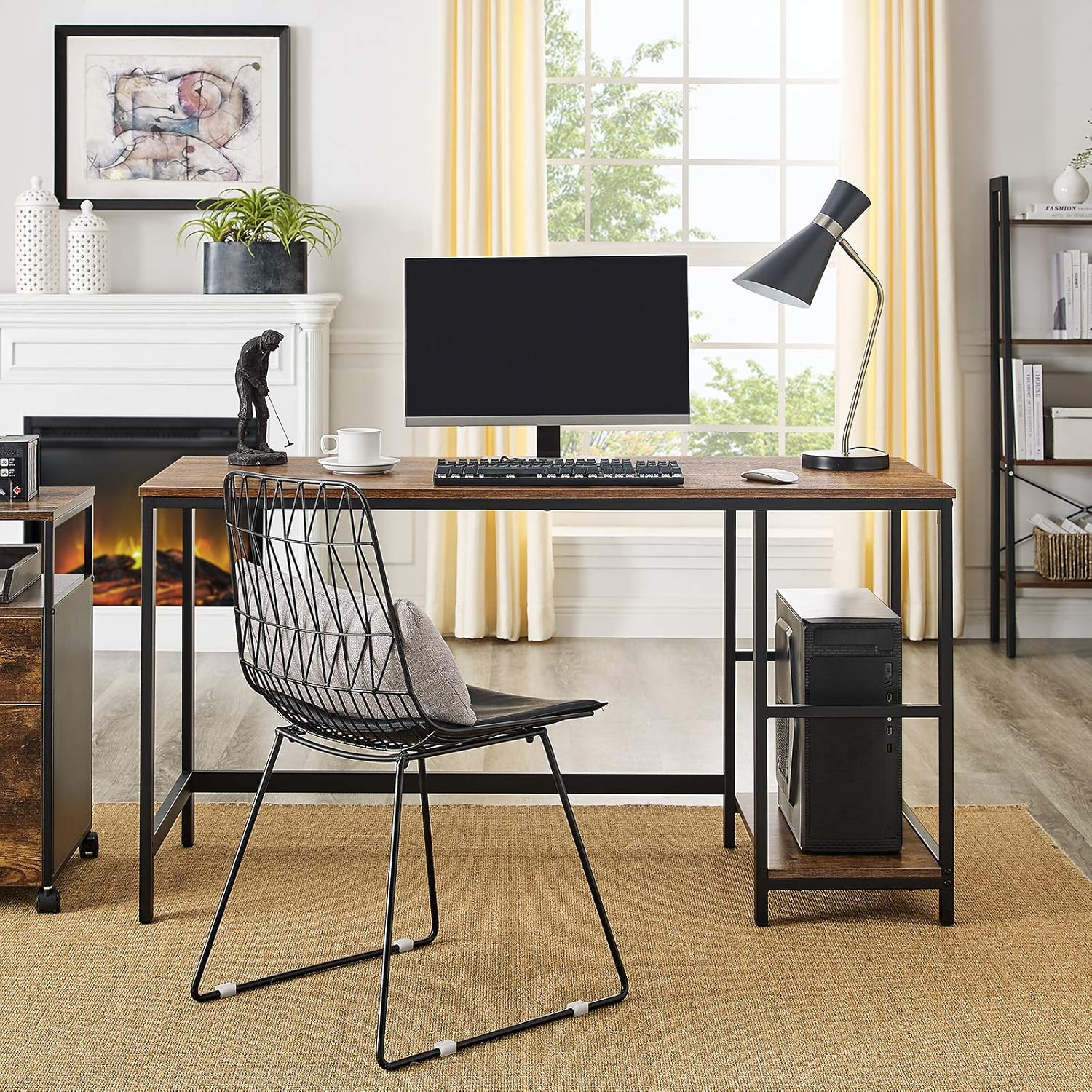 VASAGLE Computer Desk, 55-Inch Writing Desk, with 2 Shelves on Left or Right, Stable Steel Frame, Easy Assembly, Rustic Brown and Black ULWD55X: Home & Kitchen