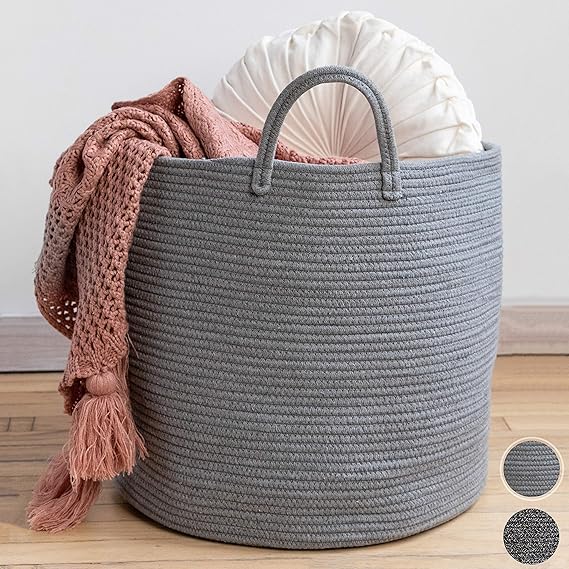 XXL Premium Cotton Rope Basket 18"x18"x16" Big Basket for Blankets Living Room Woven Laundry