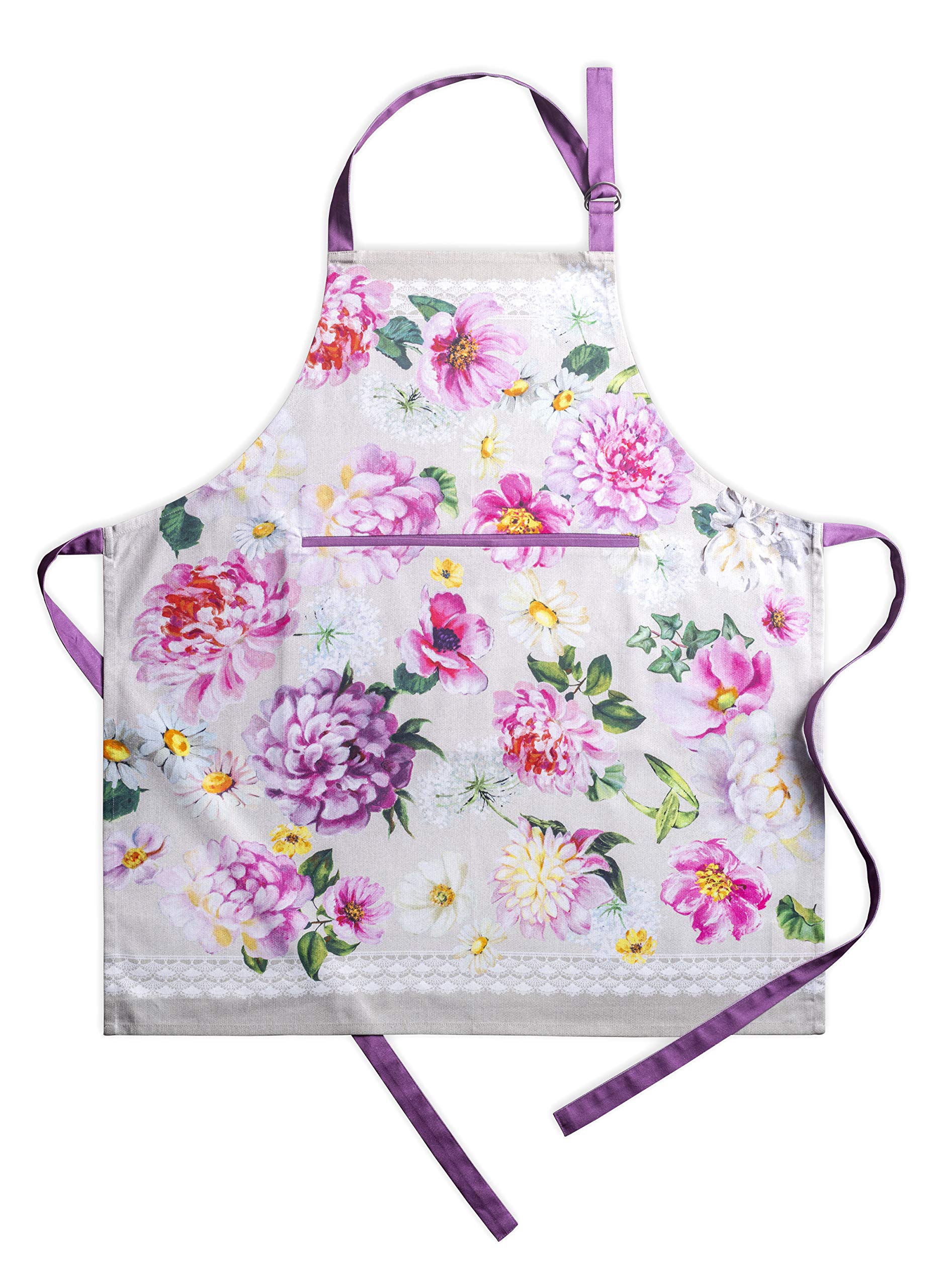 Maison d' Hermine 100% Cotton Apron for women with Pocket Kitchen Chef Spring/Summer Apron for Men Cooking Gardening Server Waitress Maid - (Pivoine, 85 cm x 70 cm)