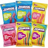 JOYRIDE Sour Strips Variety Pack - Sour Belt Candy, 6-Pack Bundle | Includes Blue Raspberry, Strawberry, Pink Lemonade, and Rainbow.Low Sugar, Dye Free, Low Calorie Sour Gummies