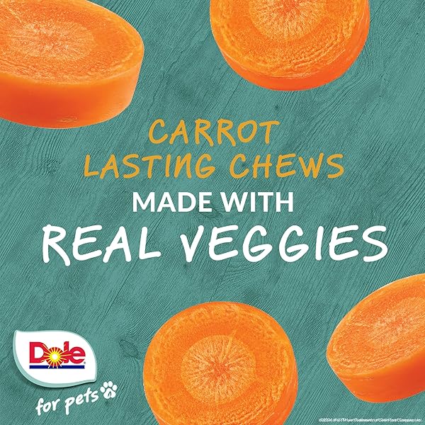 DOLE FOR PETS FRESHLY FETCHED LASTING CHEW, CARROT FLAVOR DOG TREATS, SMALL BREEDS, NO WHEAT, CORN, SOY, ARTIFICIAL FLAVORS, COLORS, OR ANIMAL PRODUCTS, 8 OUNCES, 10 CHEWS