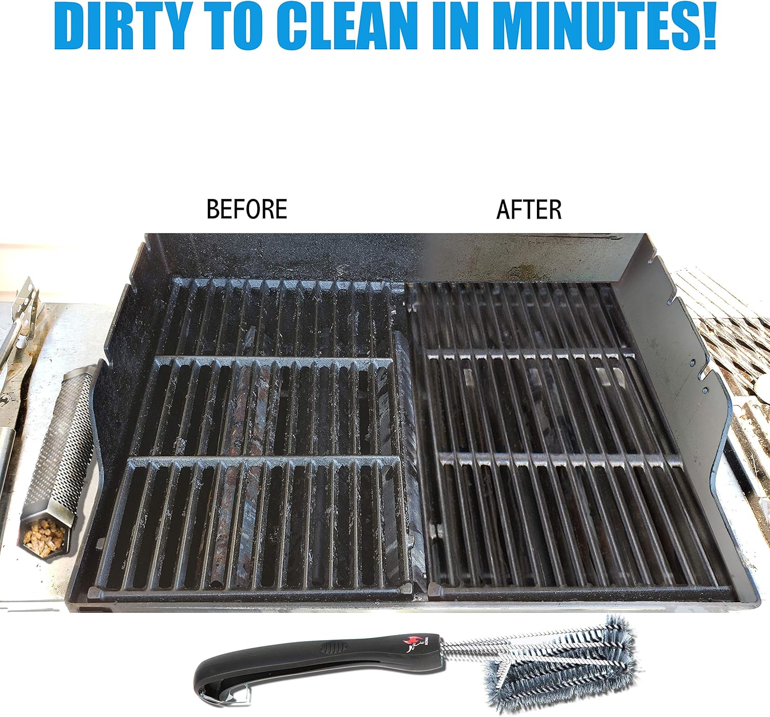 Kona 360 Clean Grill Brush, 18 inch Best BBQ Grill Brush - Stainless Steel 3-in-1 Grill Cleaner for Effortless Cleaning : Garden & Outdoor
