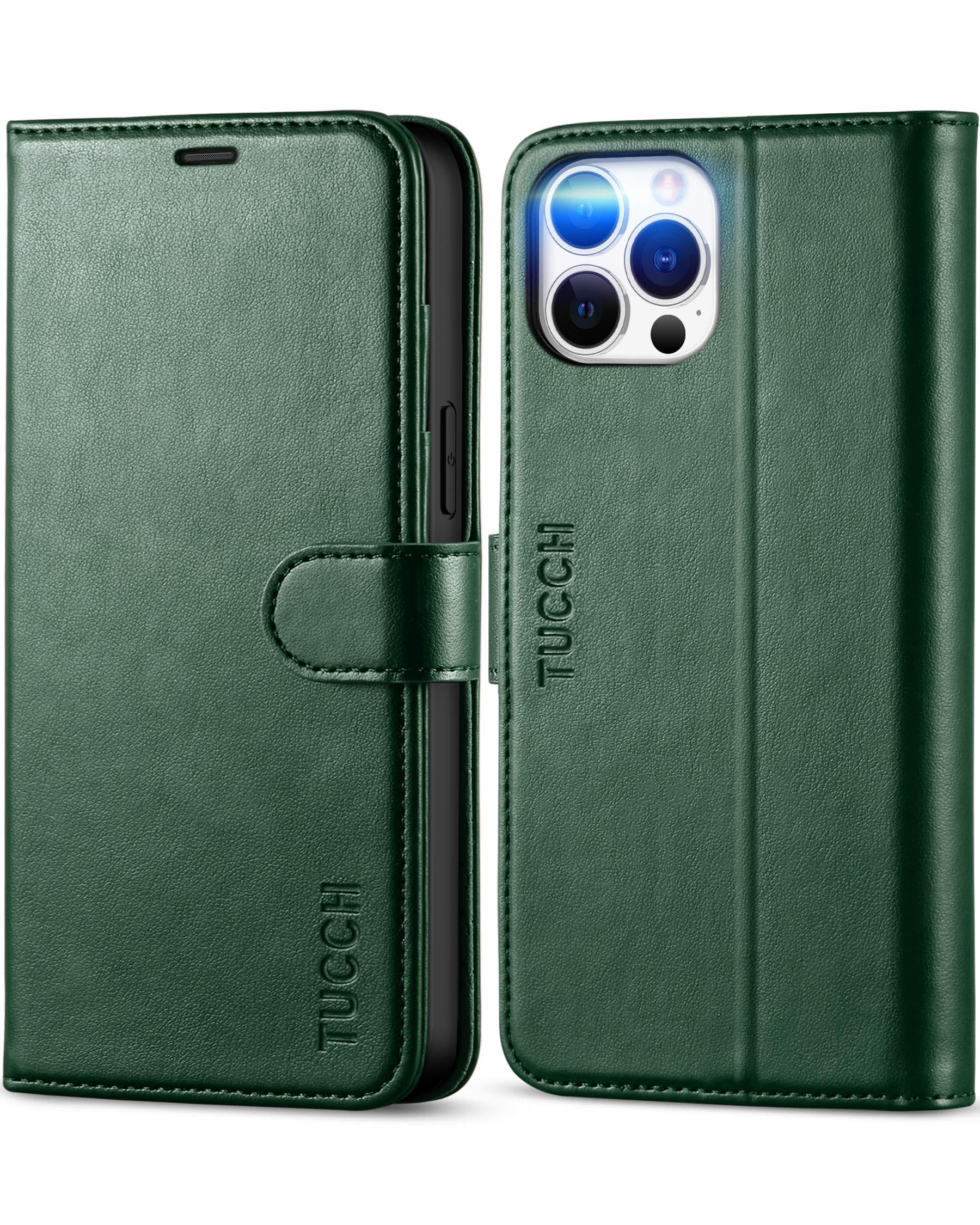 Photo 1 of TUCCH Wallet Case for iPhone 12 Pro Max 5G, RFID Blocking Card Slot Stand [Shockproof TPU Interior Case], PU Leather Magnetic Protect Flip Cover Compatible with iPhone 12 Pro Max 6.7”, Midnight Green