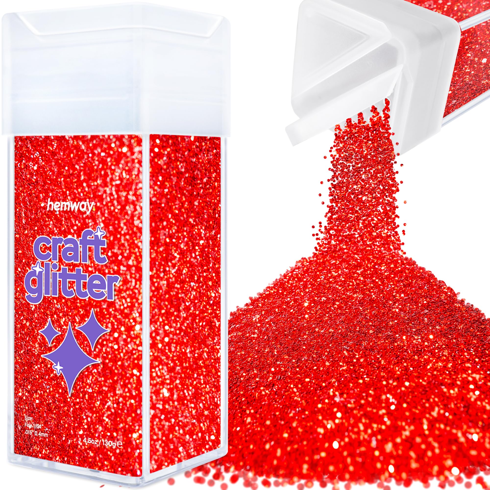 Hemway Glitter Shaker Red 110g Fine, Craft Glitter Shaker for Resin & Epoxy Crafts, Christmas Art Supplies, Nail, Body, Face, Eye, Festival, Crafting, Slime, Sparkle