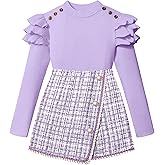 Tomolant Girls Clothes Skirt Set Fall Winter Long Sleeve Ruffle Top And Plaid Skirt Girls Clothing Set 2 Piece Outfit