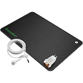 Grounding Mat, 16.34 x 25.2, Carbon PU, Earthing Pad for Feet, Desk and Bed | Static Discharge and Ambient Voltage Reduction, Includes 16.4 ft Cord and Outlet Tester, Black
