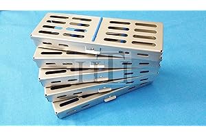 HIGH TECH INSTRUMENTS 5 PCS French Steel Surgical Dental Instruments Autoclave Sterilization Cassette 7" X 2.5" X 0.75" Tray Racks Box for 5 Instruments (HTI BRAND)