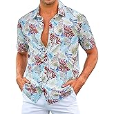 ZAFUL Mens Hawaiian Shirt Cotton Short Sleeve Button Down Summer Tropical Vacation Shirts