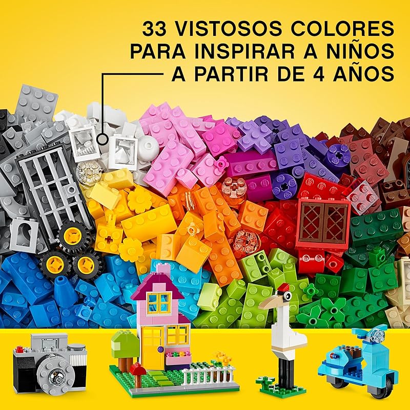 Lego 10698 classic grande caixa de peças criativas, brinquedos para meninos e meninas de 4 anos ou mais, 2 bases verdes, animais, casas e carros de brinquedo, conjunto de construção