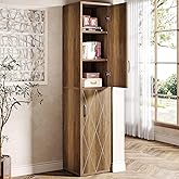 Tribesigns 75" Tall Narrow Storage Cabinet, Modern Farmhouse Pantry Cabinet with Doors and 6 Shelves, Skinny Freestanding Utility Cabinet for Kitchen, Bathroom, Laudry, Living Room, Brown