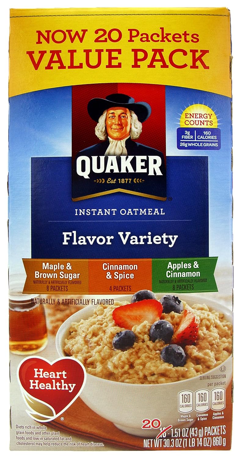Quaker Instant Oatmeal Flavor Variety Pack, 1.51 oz, 20 Count