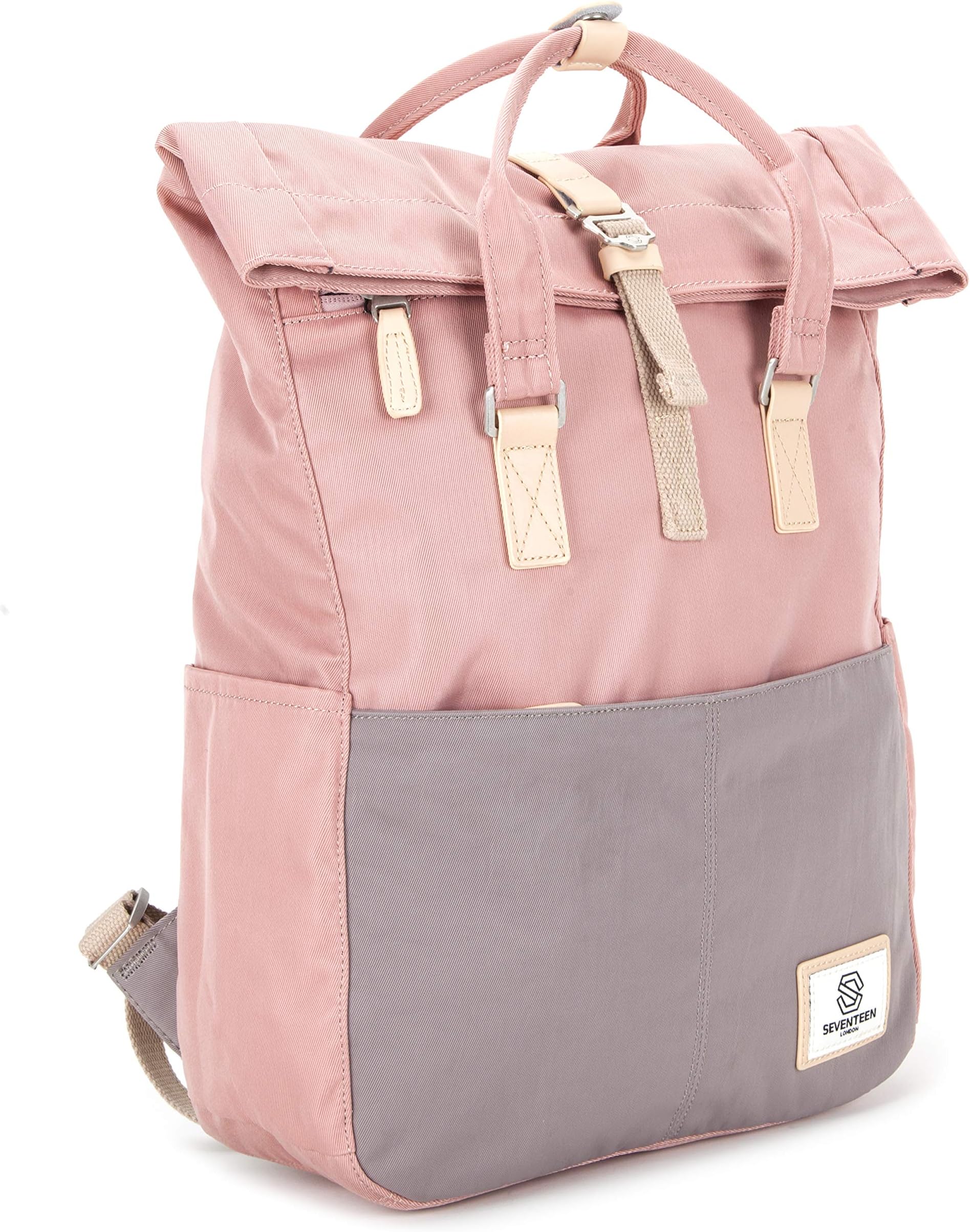 – Modern Cycling Pink & Grey 'Soho' Fold Roll Top Backpack in a Classic Slim Urban Design – Fits Laptops up to 13"