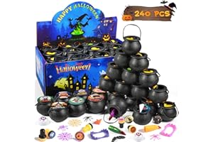 ZUGM 240 Pcs Halloween Party Favors for Kids, 24 Pack Mini Witch Cauldron Prefilled with Assorted Halloween Toys for Trick or Treat, Halloween Party Supplies, Halloween Goodie Bag Stuffers