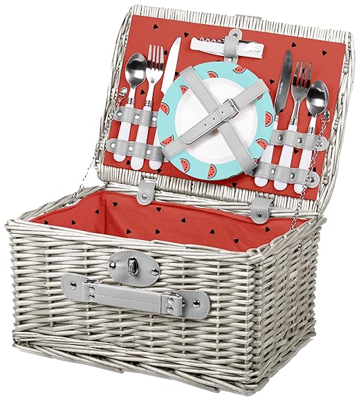 Picnic Time Catalina English Style Picnic Basket with Service for Two, Watermelon Collection