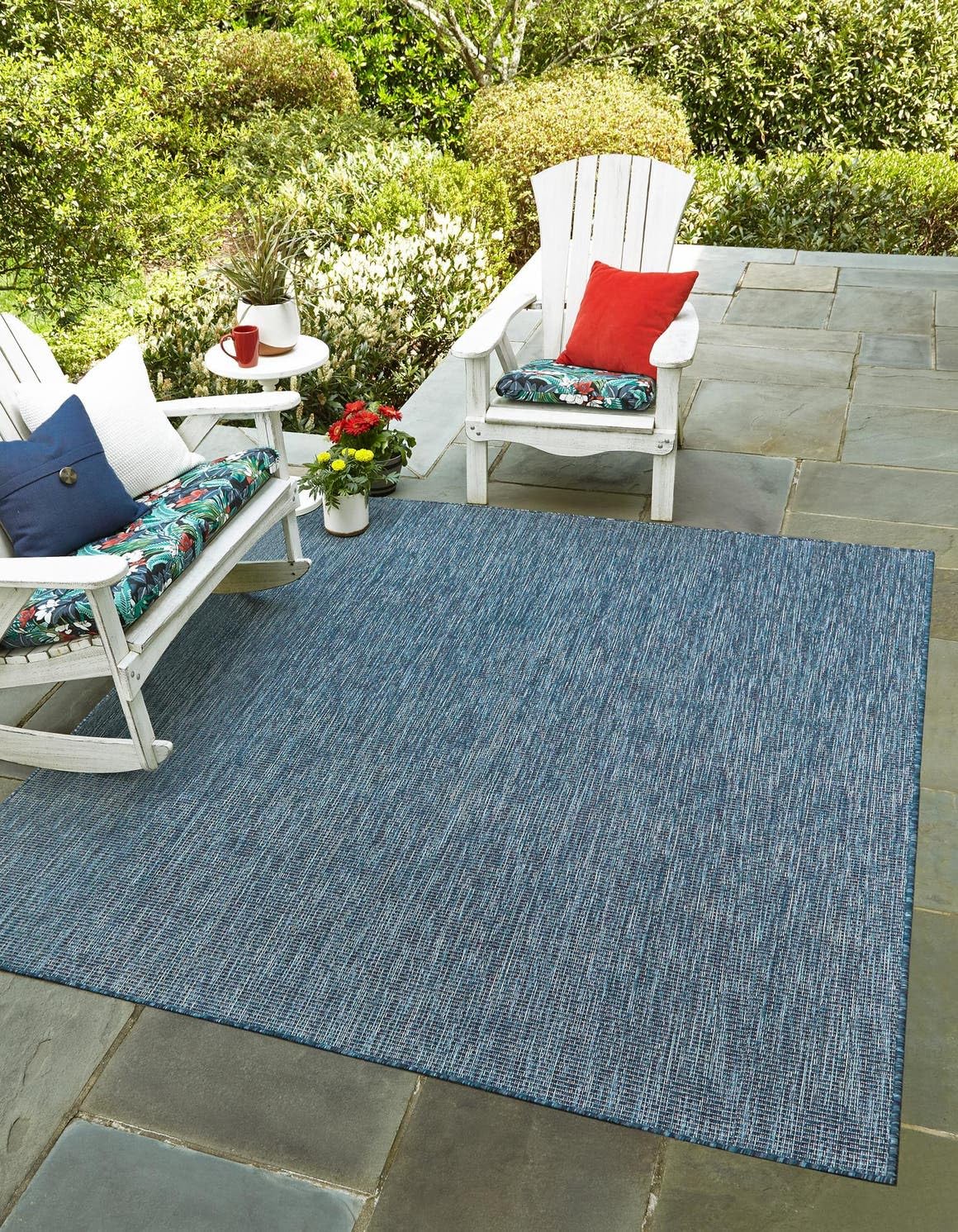 Unique Loom Outdoor Solid Collection Area Rug (10' Square Blue/Navy Blue) Image