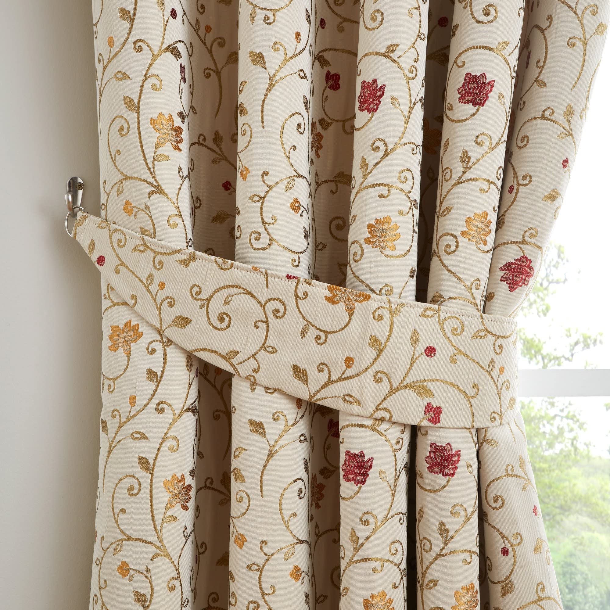 Curtina - Renata - Pair Of Curtain Tiebacks in Natural & Red