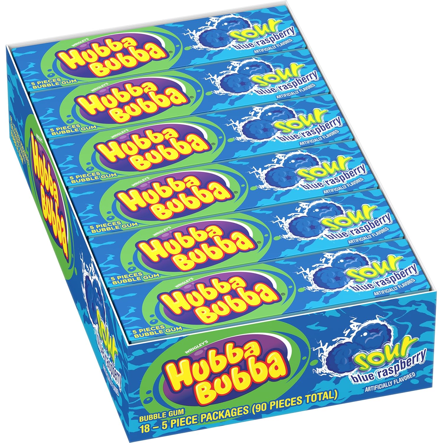 Hubba Bubba Sour Blue Raspberry Bubble Gum, 5 Piece (Pack of 18) Grocery