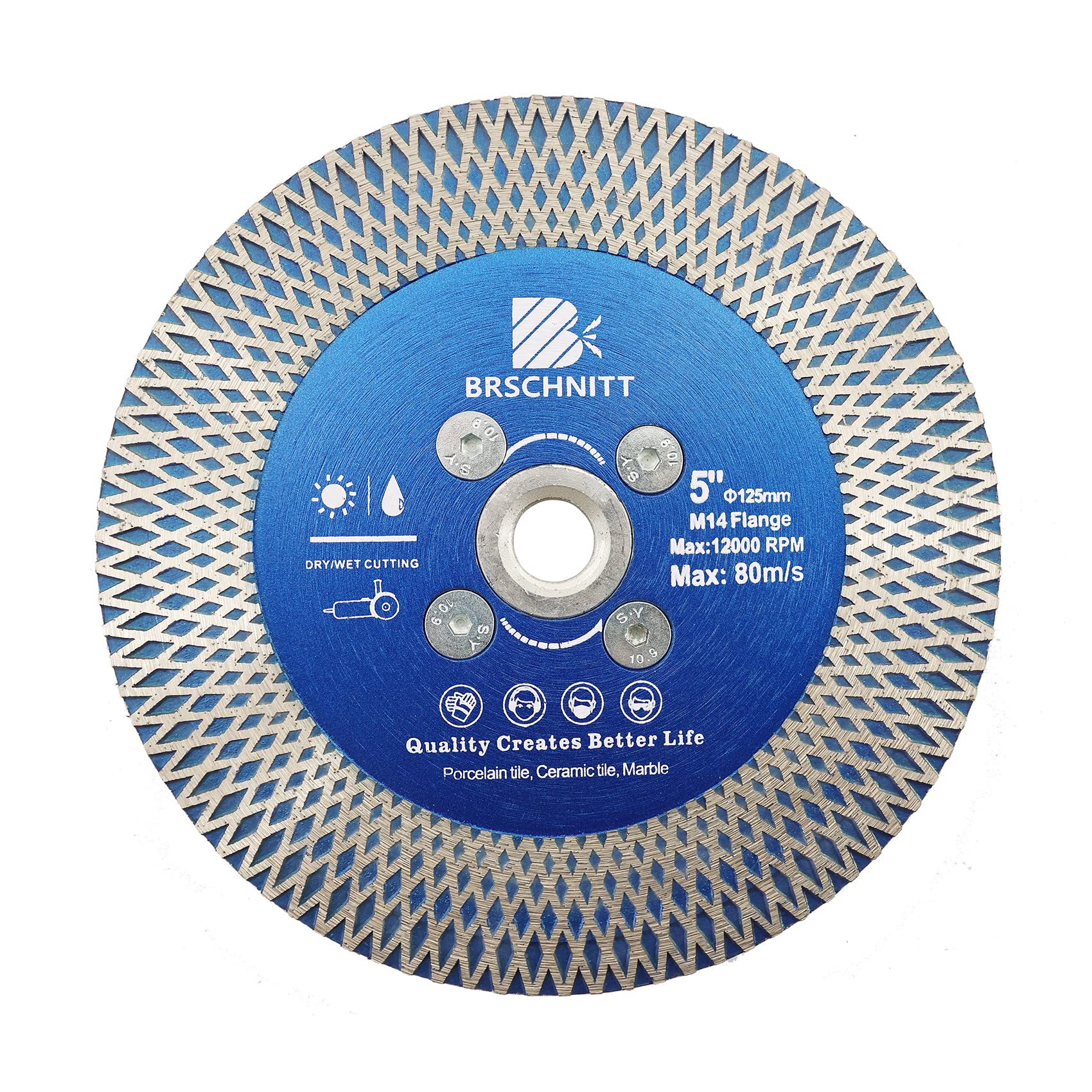 Diamond Porcelain Tile Cutting Disc - BRSCHNITT 125mm Super Thin Diamond Cutting Disc cwith X Teeth with M14 thread for Ceramic Tiles,Granite,Marble