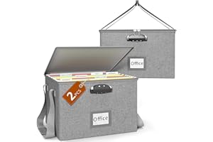ROSONG 2 Pack File Box with Handle and Lock - Portable Hanging File Folder Box with Lid, Locking Document Bag, Filing Storage Organizer document safe box for Letter Size