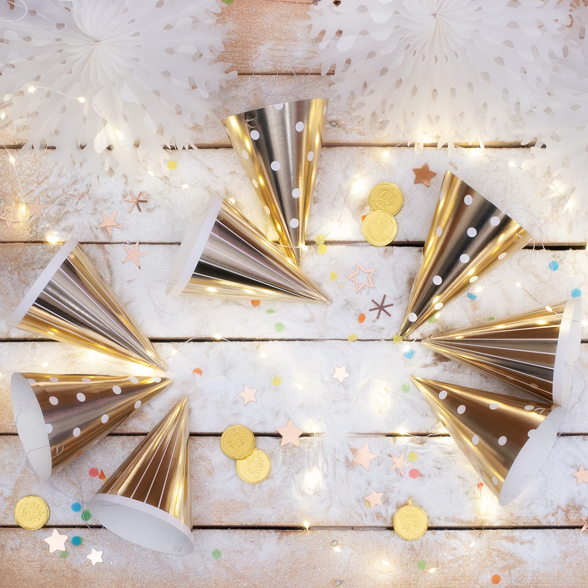 On The Wall Champagne Gold Party Hats - Birthdays, Christmas, New Years Eve Hats - 8 pack