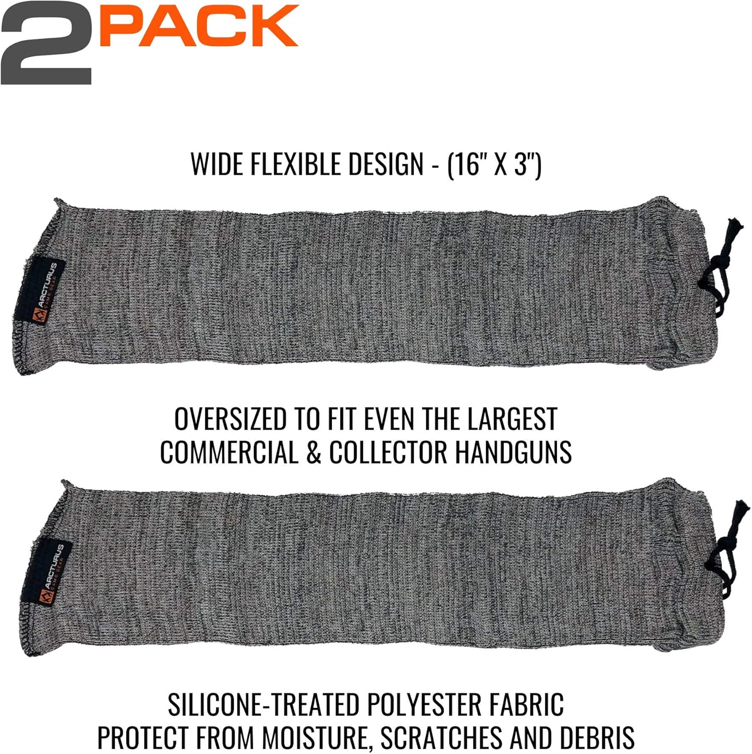 Arcturus Silicone-Treated Handgun Socks - Large, Flexible Design (3.5" x 16") Easily Fits Your Pistol or Revolver (2-Pack, Gray) : Sports & Outdoors