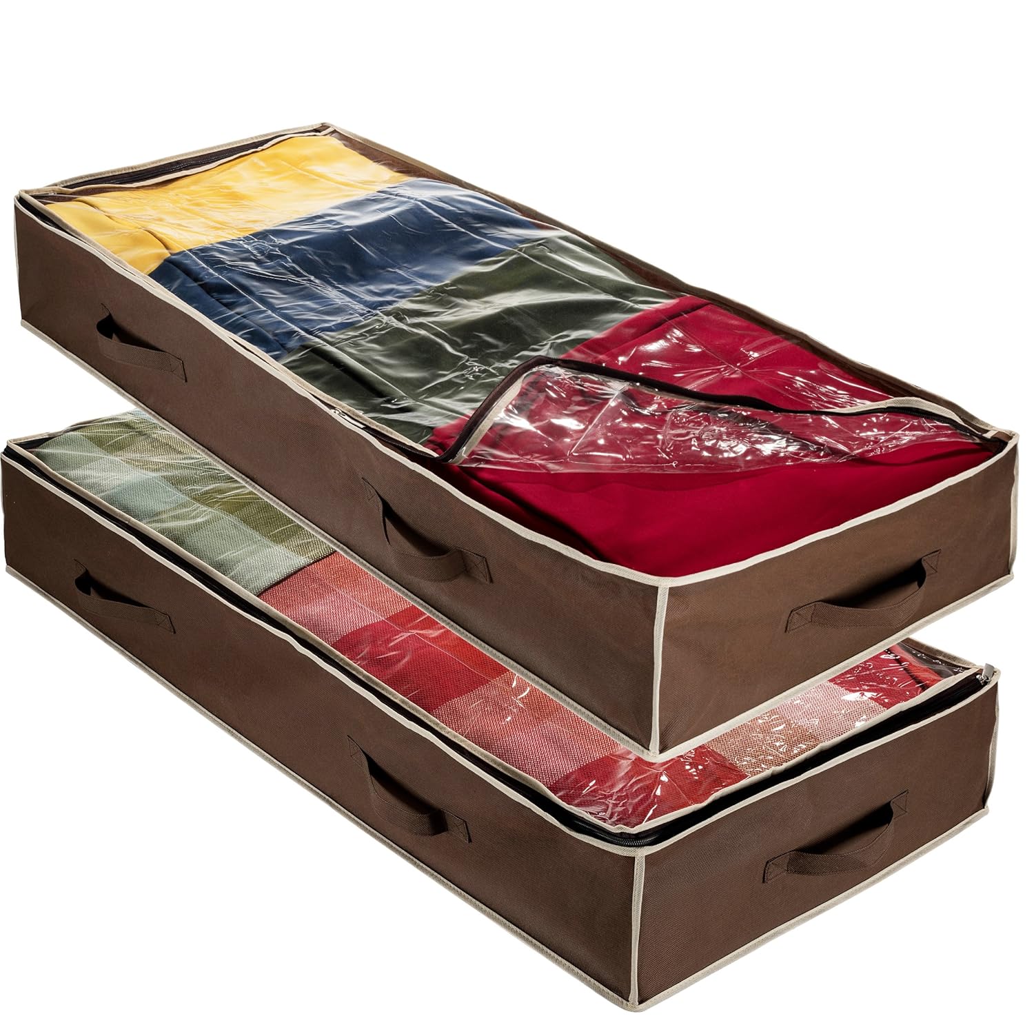 Zober Flexible Zippered Underbed Storage Bag (Pack of 2) Breathable