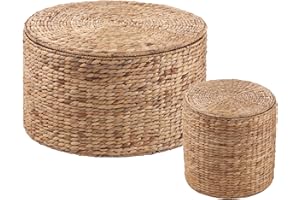 SEI FURNITURE Satalia Round Water Hyacinth Storage Tables- 2pc Set, Natural